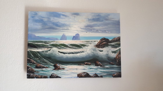 Image 1 of Bruno DI GIULIO - Mareggiata al tramonto - Artist's painting