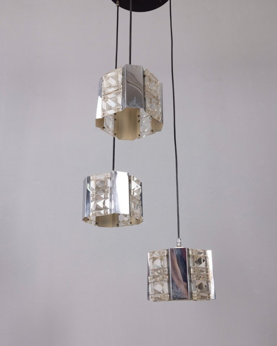Image 1 of Vintage hanglamp uit de jaren 70 van metaal en kristal, Kinkeldey Design