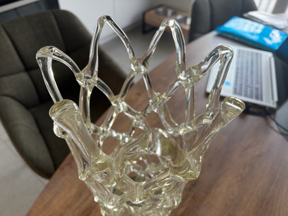 Vintage Murano Style Lattice Web Vase, XL (approx. 40 cm), Hand-blown, Glass, Transparent (photo 3 of 5)
