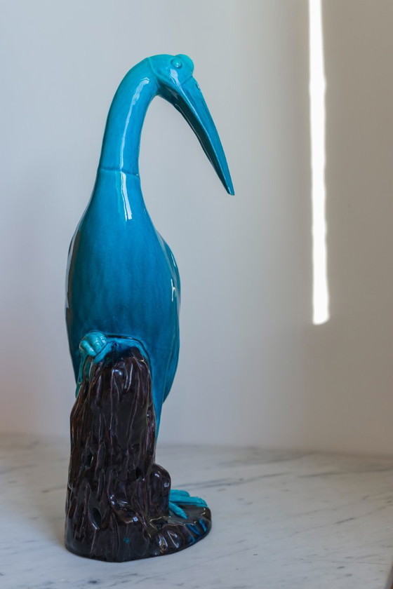 Image 1 of  Figurina di gru cinese smaltata di turchese, anni '50