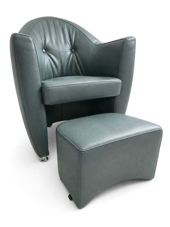 Fauteuil Leolux Carabita avec repose-pieds en cuir vert olive – Leather, Metal (photo 4 of 8)