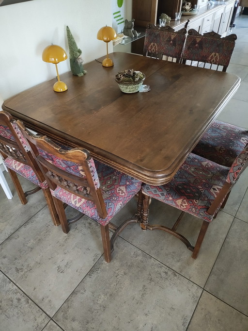 Antique Dining Table With Six Renaissance Chairs