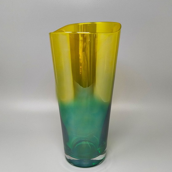 Image 1 of Luxe groene en gele handgemaakte vaas in Murano-glas uit de jaren 1970 van Ca dei Vetrai. Gemaakt in Italië