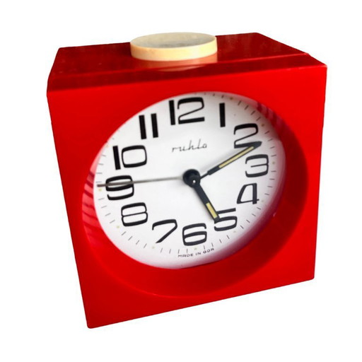Ruhla Mechanical Alarm Clock, Red Retro Design, Germany 1970s