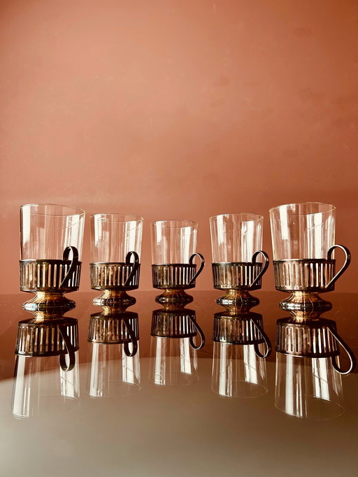 VERRES À CAFÉ/THÉ DOUWE EGBERTS PLAQUÉS ARGENTÉS