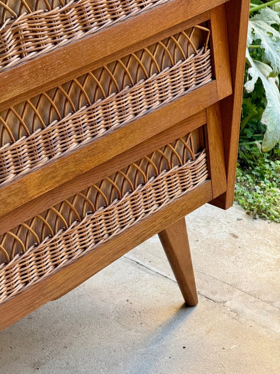 50s/60s Scandinavian Oak and Rattan Dresser, Chest of drawers (photo 9 of 14)