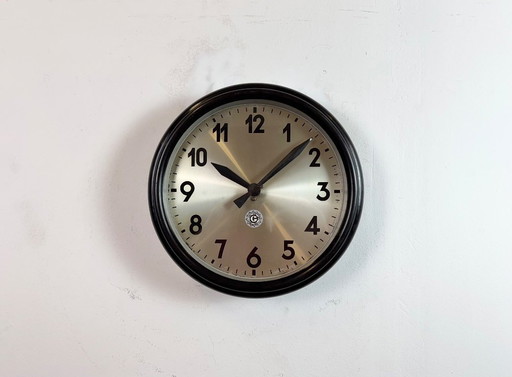 Industrial Brown Bakelite Factory Wall Clock from Chronotechna, 1960s