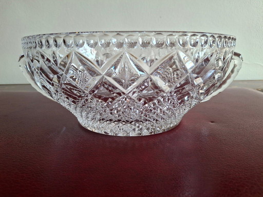 Large crystal bowl with 2 handles diameter 23 cm height 9.6 cm