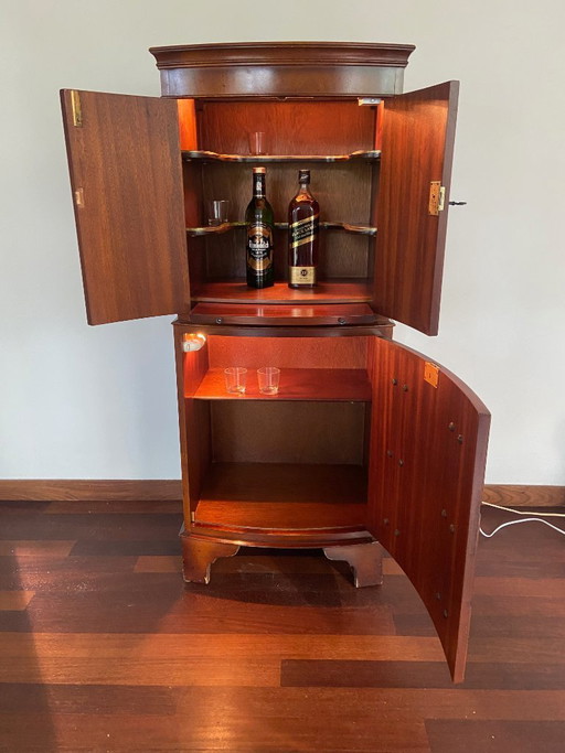 Precioso mueble bar discreto de caoba con iluminación