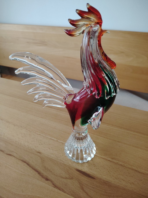 Vintage Murano glazen beeldje van een haan, handgemaakt