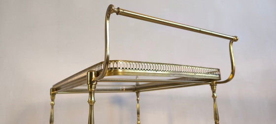 Image 1 of 😍✨ Prachtige serveerwagen op wielen van messing en glas van Maison Baguès - Hollywood Regency, jaren 50 ✨😍