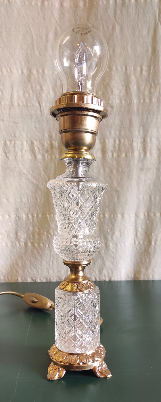 Image 1 of Pieds de lampe à poser en verre et métal doré - mid. XXeme