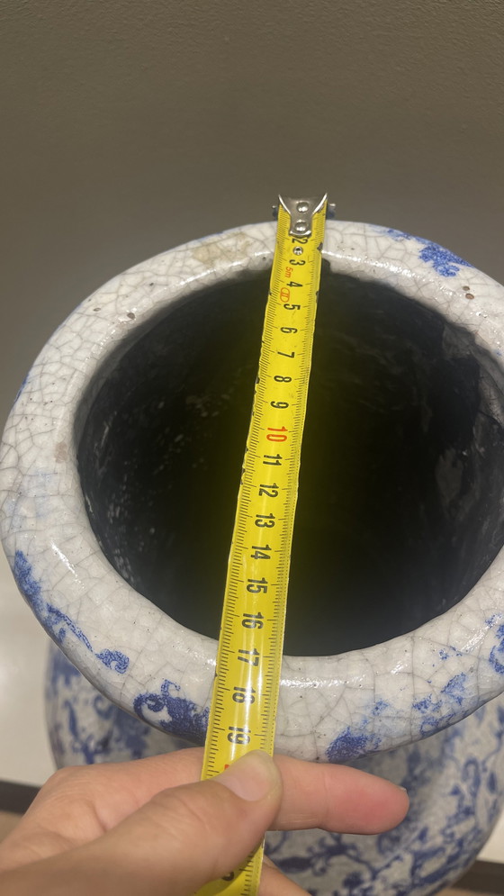 Image 1 of Mega XL large earthenware ceramic vase blue white glaze heavy