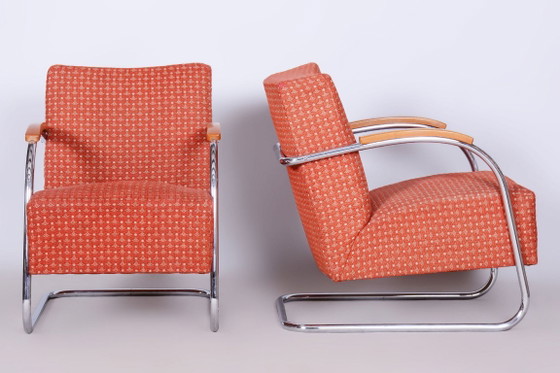Set di due poltrone originali Bauhaus, di Mücke-Melder, faggio, Repubblica Ceca, anni '30 – Textile, Wood (photo 7 of 9)