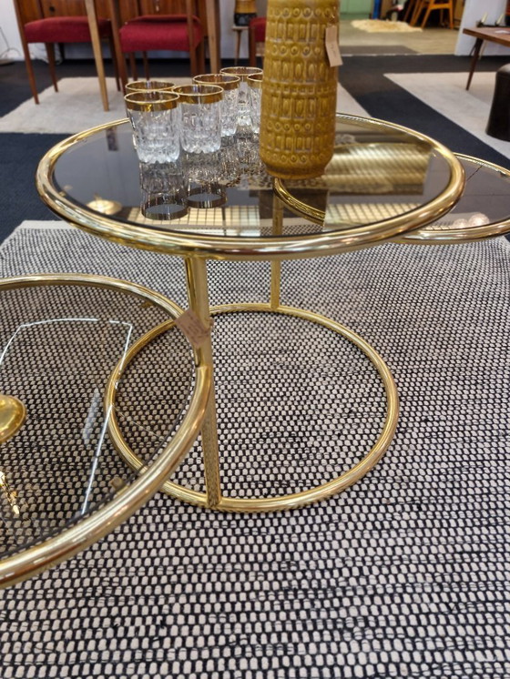 Image 1 of Vintage coffee table double swivel messing rookglas