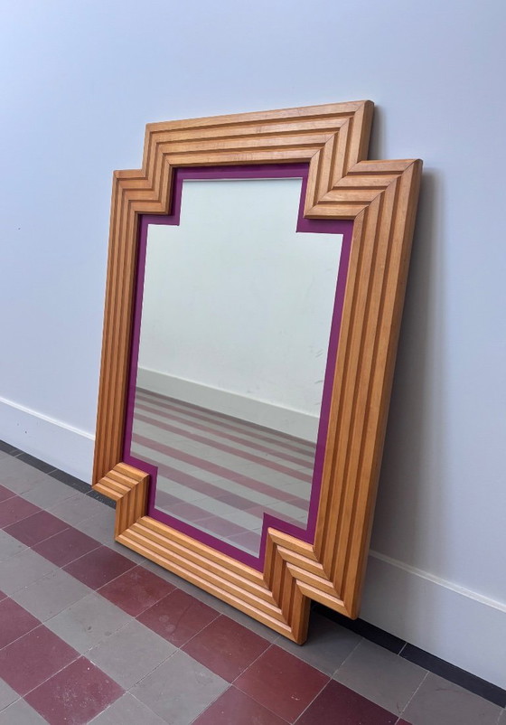 Image 1 of Grande specchio vintage in legno in stile Art Déco - ziggurat / Odeon