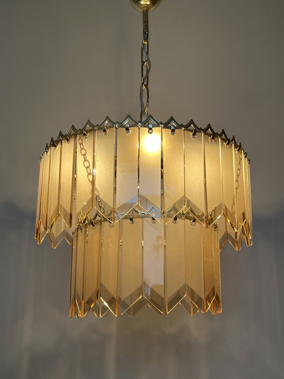 Image 1 of Vintage 60’s Glazen Panelen Platen Hanglamp Kristal