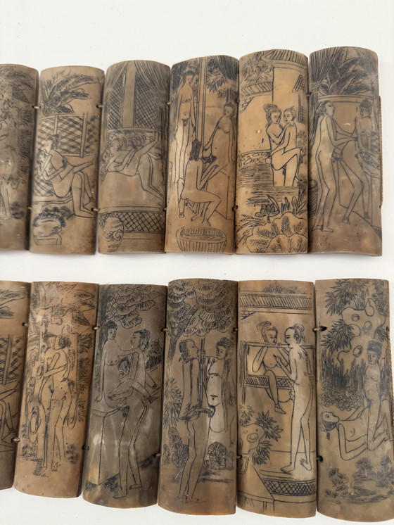 Image 1 of Pannelli del Kama Sutra intagliati a mano su osso, Cina, XX secolo