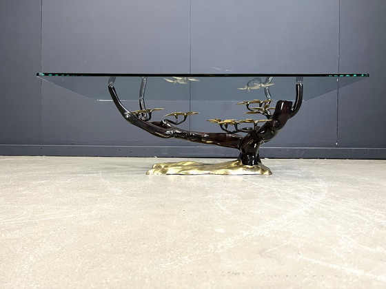 Image 1 of Tavolino da caffè vintage in ottone a forma di bonsai di Willy Daro, anni '70