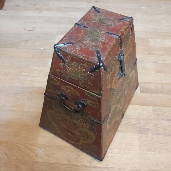 Image 1 of Unusual Tibetan Buddhist wooden pyramid chest