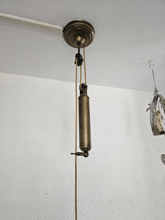 Image 1 of Bella lampada a sospensione regolabile in vetro/ottone