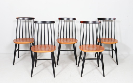  Set of 5 rung chairs/chairs by Ilmari Tapiovaara, teak, Finland, 1960s