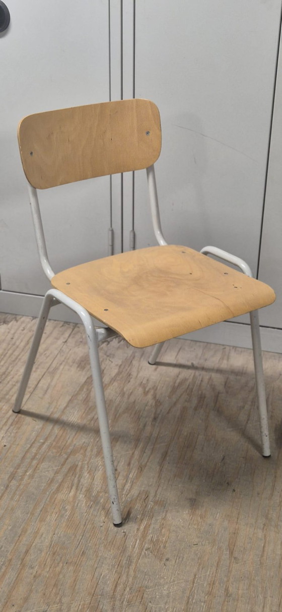Vintage school chairs / industrial wooden chairs, set of 4, Dining chairs, Black (photo 4 of 8)