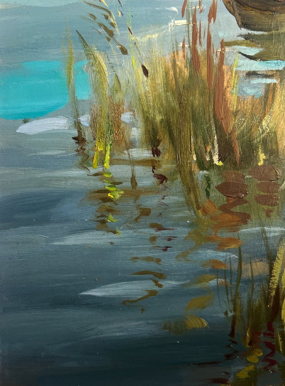 Image 1 of Peinture à l'huile originale représentant un paysage côtier au coucher du soleil