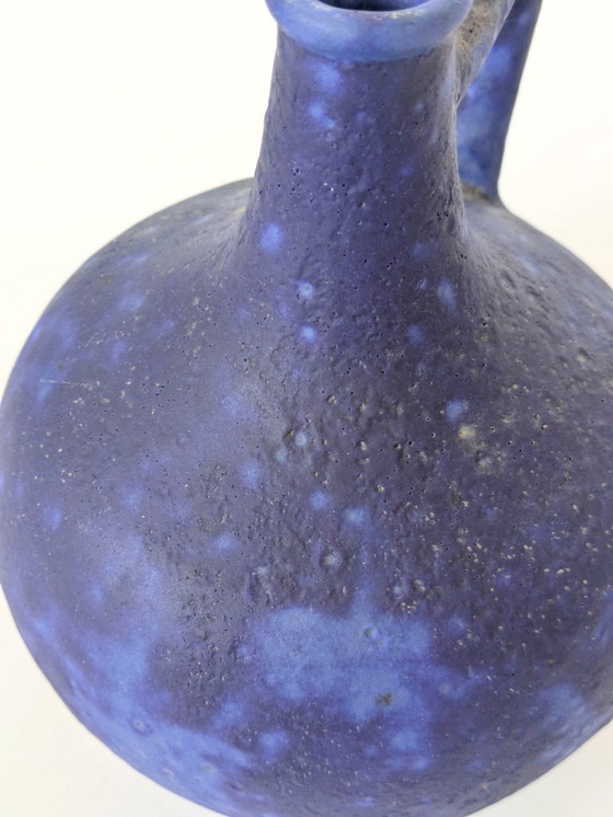 Image 1 of Jarrón con asa de mediados de siglo de Heyne Keramik, lava grasa azul ultramar Klein, Alemania Occidental, década de 1960