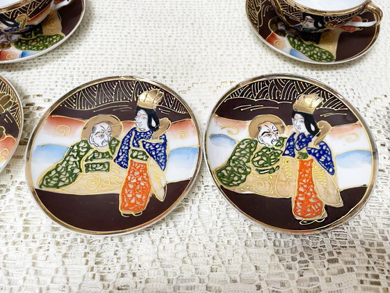 Image 1 of Vintage Satsuma - Hand-painted fine porcelain coffee set for 10 people