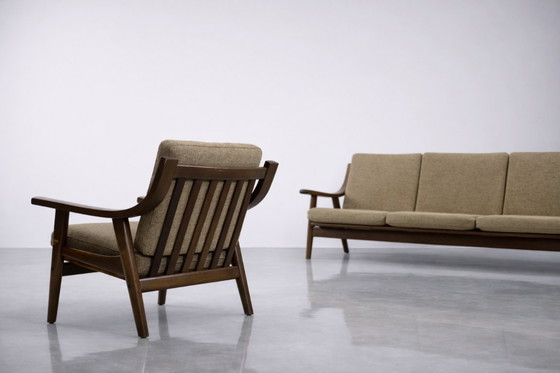 Image 1 of Vintage Mid-Century Scandinavian Modern 3-Seat Sofa & Armchair by Hans J. Wegner for Getama, Set of 2, 1960s