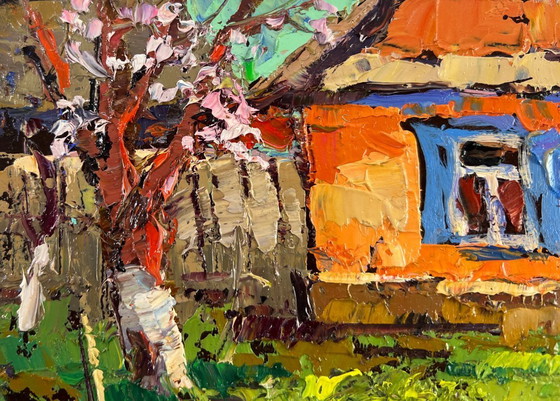 Image 1 of Original Oil Painting Summer Village Landscape Near the house that remembers everything
