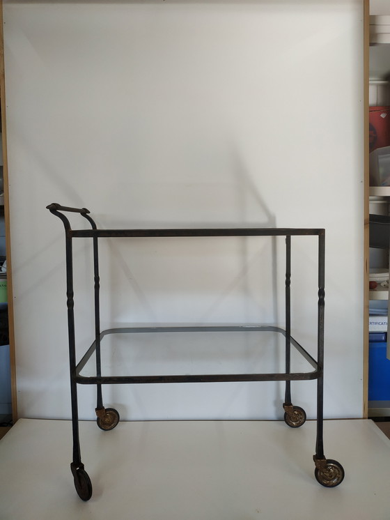 Image 1 of Carrello da giardino in metallo Brocante Carrello da portata Tavolo da giardino Piatti in vetro