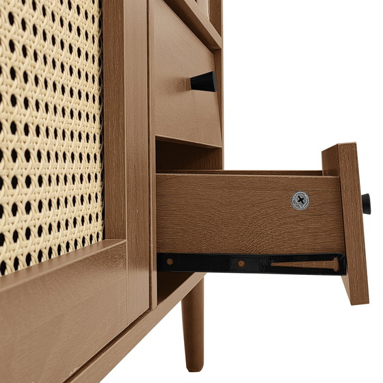 Image 1 of Urban Meuble buffetkast in vintage houtlook met rotan deuren, 2 deuren, 2 laden, 130 x 75,5 x 40 cm, CROLZOI