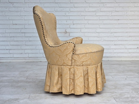 1960s, Danish cocktail lounge chair, jacquard fabric, beech wood. – Armchairs, Textile (photo 17 of 17)