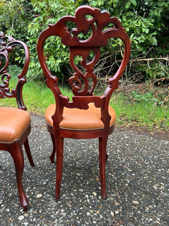 4 chaises de salle à manger Biedermeier Horrix Baroques, Bois, Cuir, Noir (photo 6 sur 6)