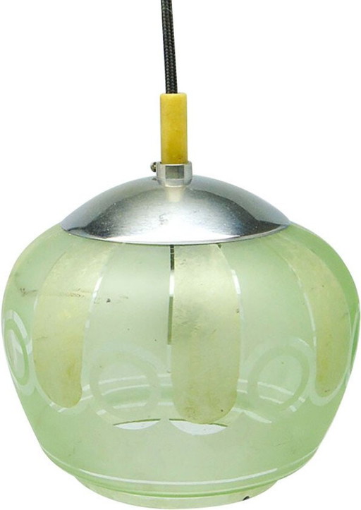 Mid-Century Glass Pendant Lamp, 1950s – hanglampen, Metal (photo 2 of 11)