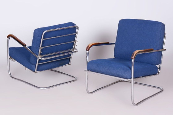 Origineel Bauhaus-paar fauteuils, verchroomd staal, Zwitserland, jaren 1930 – SAB Prague, Metal, Textile (photo 16 of 18)