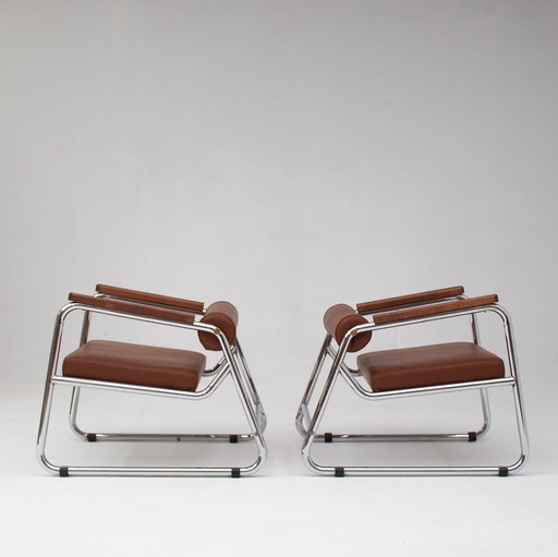 Ensemble de 2 chaises longues en chrome de style Mid Century