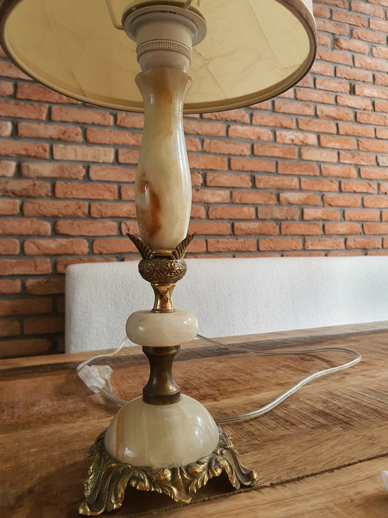 Image 1 of Lampada da tavolo vintage in bronzo e marmo onice