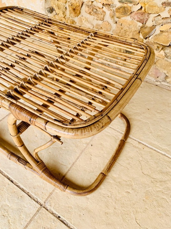 Image 1 of Tavolino da caffè in bambù e rattan con portariviste, stile metà secolo, di Tito Agnoli, circa anni '60.