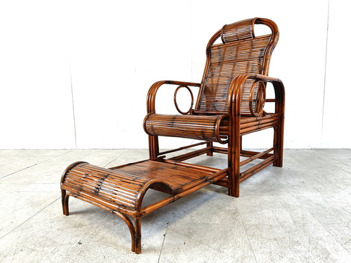 Chaise de jardin en rotin et bambou du milieu du siècle dernier, années 1950