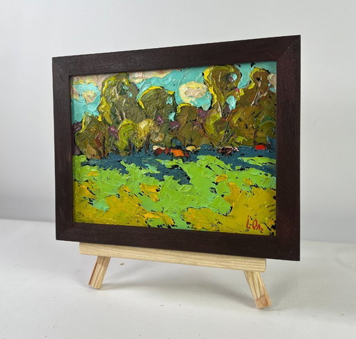 Original Oil Painting Summer Trees Landscape Where the field meets the forest
