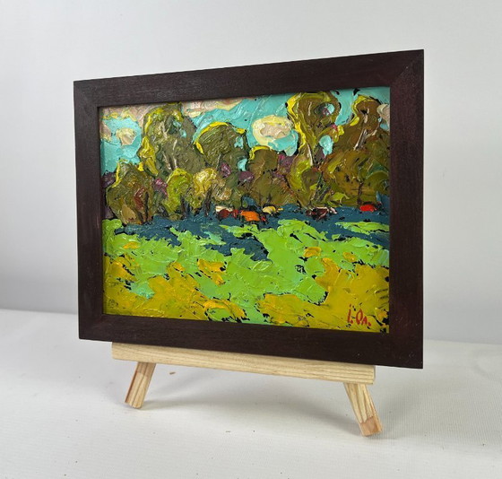 Image 1 of Original Oil Painting Summer Trees Landscape Where the field meets the forest