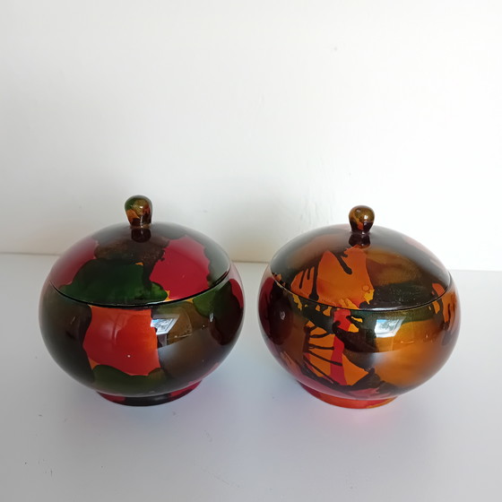 Image 1 of Two Lid Jars Vietnamese Lacquerware