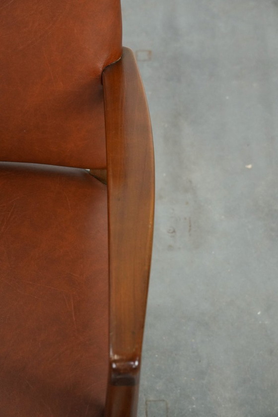 Image 1 of Vintage Scandinavische houten en rundleren bijzet/bureau/stoel uit de jaren ´60/ 70