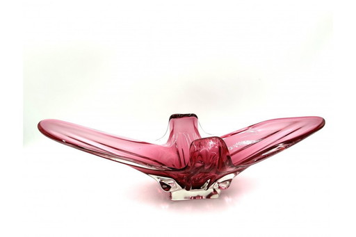 Plat en verre rose, Italie, années 1970