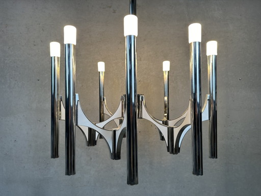 XL Vintage Design Kronleuchter „Orbit“ – Sciolari – kroonluchters, Brass, Silver (photo 2 of 14)