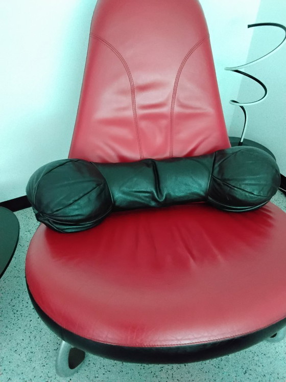 Image 1 of Set of Leolux Chi chairs with side table, footstool, and cushion.