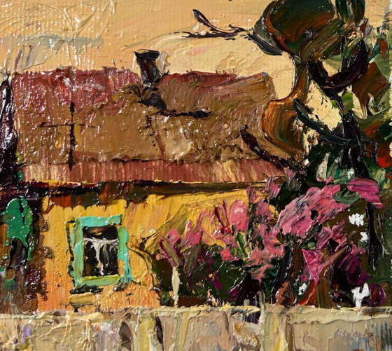 Image 1 of Original Oil Painting Evening Village Landscape Light at day’s end